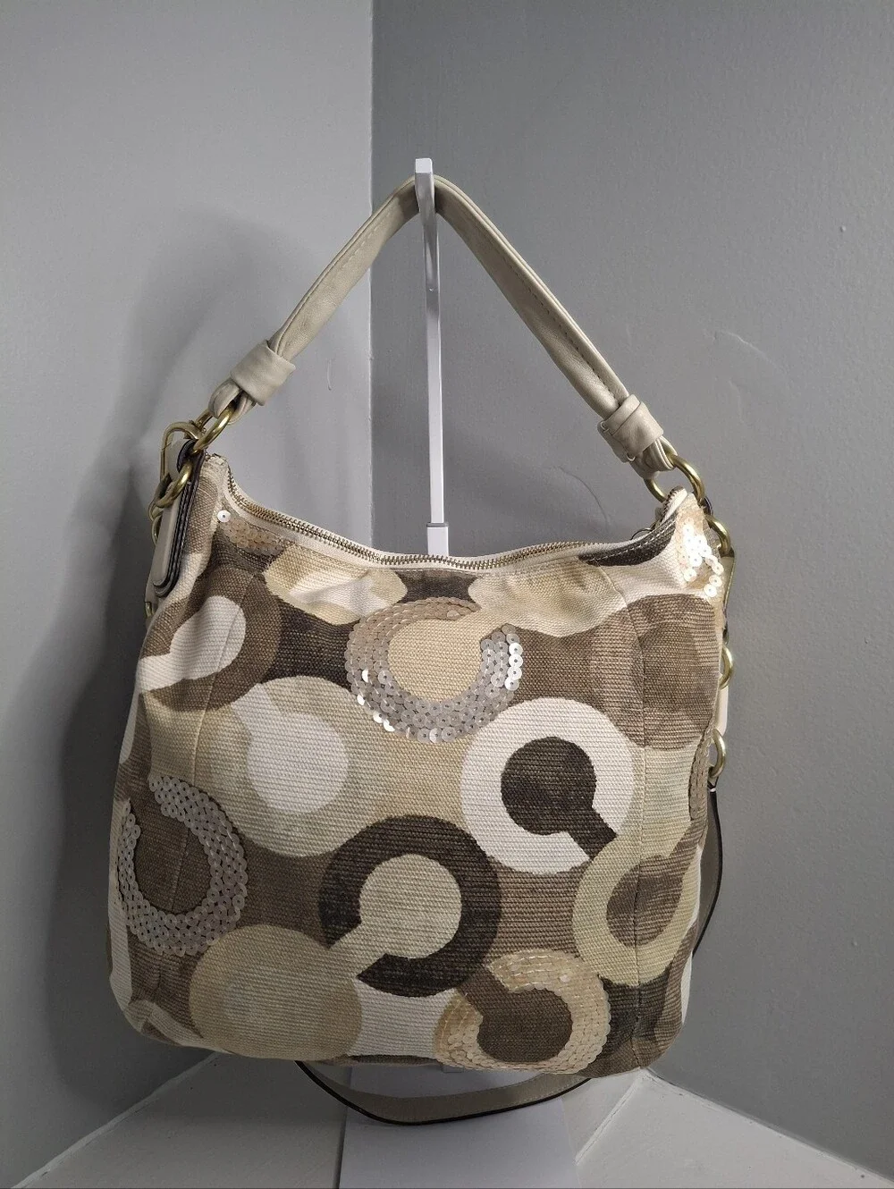 Coach Kristin Sequin Op Art Convertible Hobo Crossbody Bag EUC